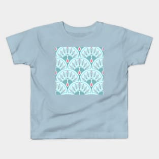 Mint and Coral Peacock Scales Kids T-Shirt